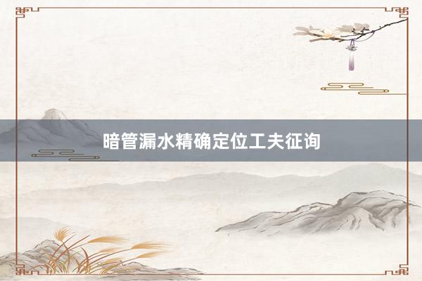 暗管漏水精确定位工夫征询